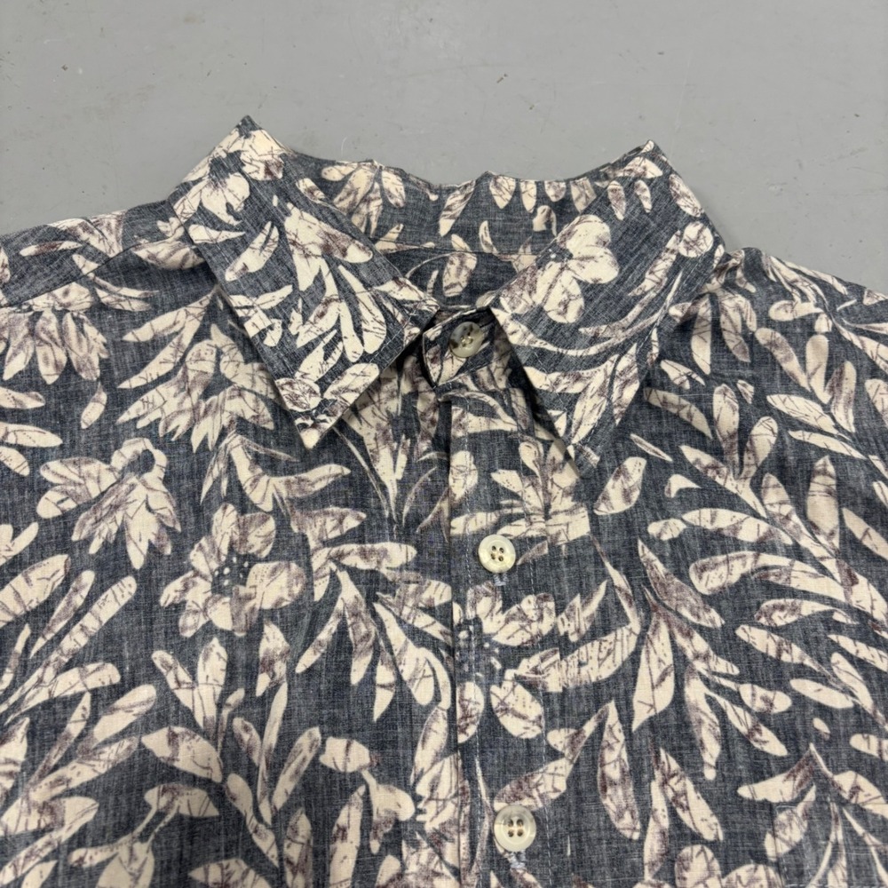 Tori Richard Honolulu Mens Large Aloha Shirt Grey Floral Leaf Print Made in USA